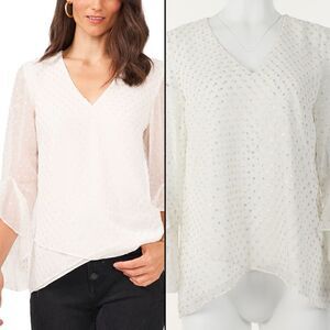 Vince Camuto Clip-Dot Bell-Sleeve Top